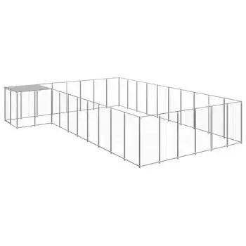 Perrera Exterior | Jaula Para Perro | Parque Para Mascotas Plateada 19,36 M² Acero Cfw784024
