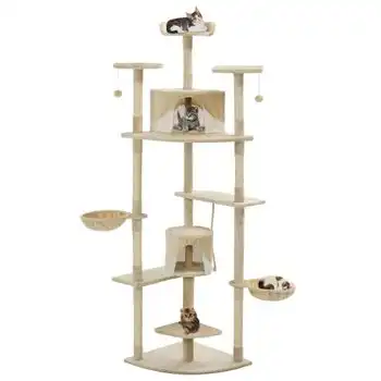 Rascador Para Gatos Con Poste De Sisal 203 Cm Beige Y Blanco