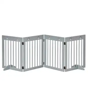 Barrera Para Perros De Madera De Pino 204x30x61 Cm-pawhut. Gris Claro