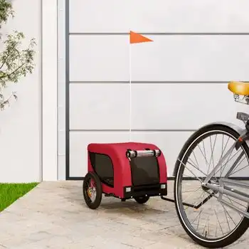 Remolque De Bicicleta Mascotas Hierro Tela Oxford Rojo Negro