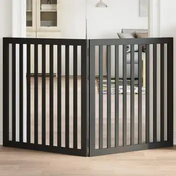Puerta Para Perros Plegable 2 Paneles Madera Álamo Negra 160 Cm
