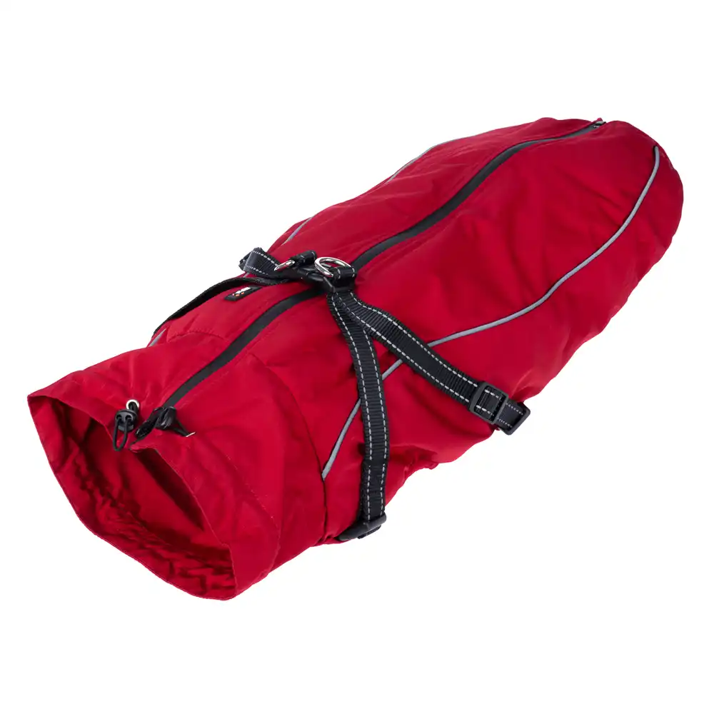 Abrigo con arnés TIAKI Arkon, rojo para perros - aprox. 35 cm de largo de espalda