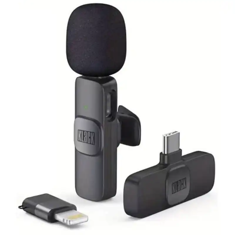 Klack K8 Micrófono Inalámbrico con Reducción de Ruido Compatible con iPhone y USB-C 20m