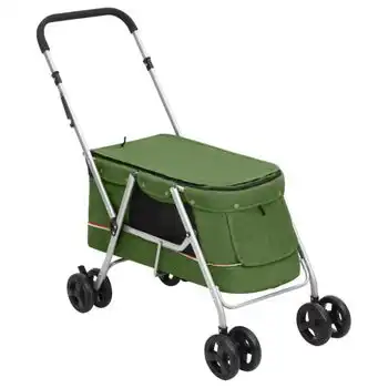 Cochecito Para Perros Plegable Tela Lino Verde 100x49x96 Cm