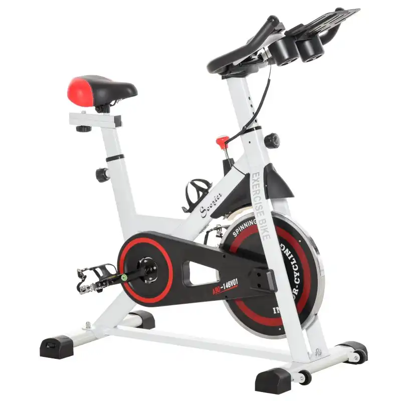HomCom Bicicleta Estática Blanco/Rojo