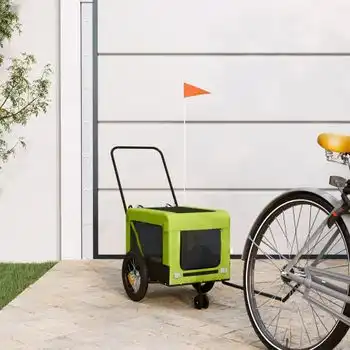 Remolque De Bicicleta Mascotas Hierro Tela Oxford Verde Negro