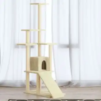 Rascador Para Gatos Con Postes De Sisal Color Crema 155 Cm