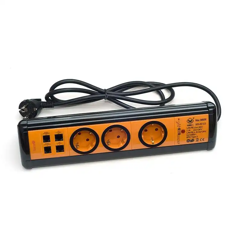 Garza Office Power Regleta 3 Tomas + 2 USB + RJ11 + RJ45 Naranja