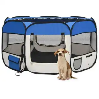 Parque De Perros Plegable Y Bolsa Transporte Azul 125x125x61cm