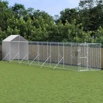 Perrera De Exterior | Jaula Para Perro | Parque Para Mascotas Con Toldo Acero Galvanizado Plata 2x14x2,5m Cfw783764