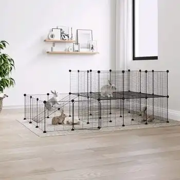 Jaula Para Mascotas De 44 Paneles Puerta Acero Negro 35x35 Cm