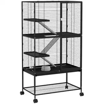 Jaula Para Animales Pequeños De Acero 78x45,5x136 Cm-pawhut. Negro