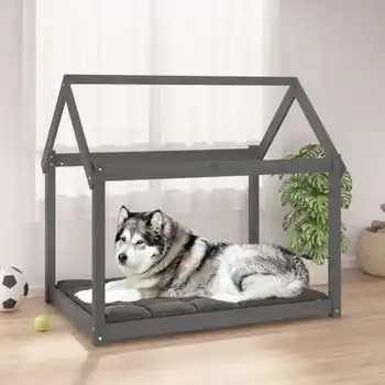 Cama Para Perros Madera Maciza De Pino Gris 111x80x100 Cm