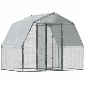 Jaula Pájaros Con Techo Puerta 2 Uds Acero Galvanizado Plateado Vidaxl