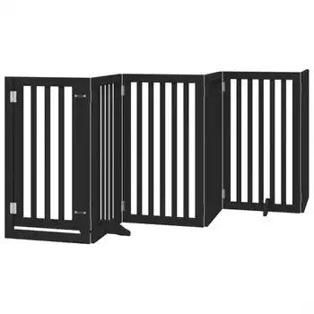 Puerta Para Perros Plegable 6 Paneles Madera Álamo Negra 300 Cm Vidaxl