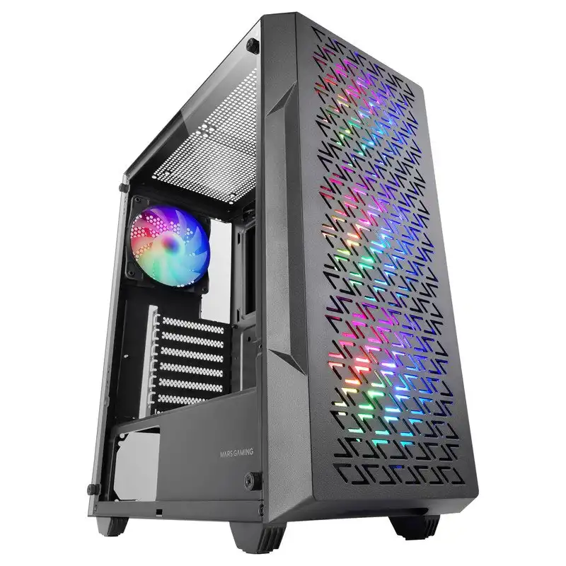 Mars Gaming Mc-geo Caja Gaming Atx 4x Ventiladores Frgb 12cm Frontal Mesh Cristal Templado Negro