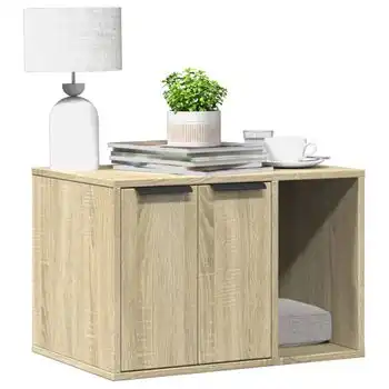 Mueble Arenero Para Gatos Madera Roble Sonoma 60x40x40 Cm