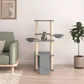 Rascador Para Gatos Con Postes De Sisal Gris Claro 133 Cm