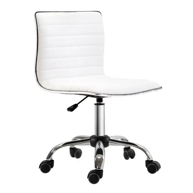 Homcom Silla De Oficina Sin Brazos Tapizada En Pu Carga 120 Kg Blanco