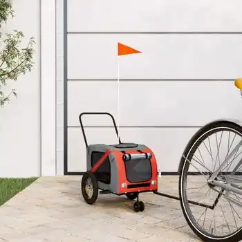 Remolque De Bicicleta Mascotas Hierro Tela Oxford Naranja Negro