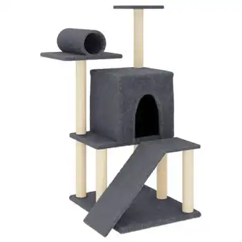 Rascador Para Gatos Con Postes De Sisal Gris Oscuro 110,5 Cm Vidaxl