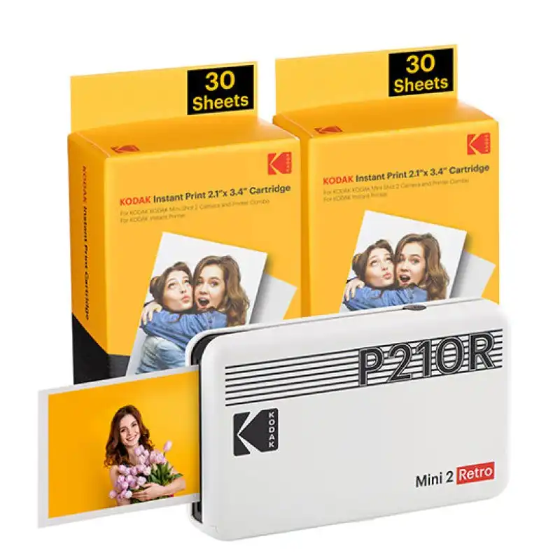 Kodak Mini 2 Retro Impresora Fotográfica Portátil 2.1"x3.4" (5.3x8.6cm) Blanca