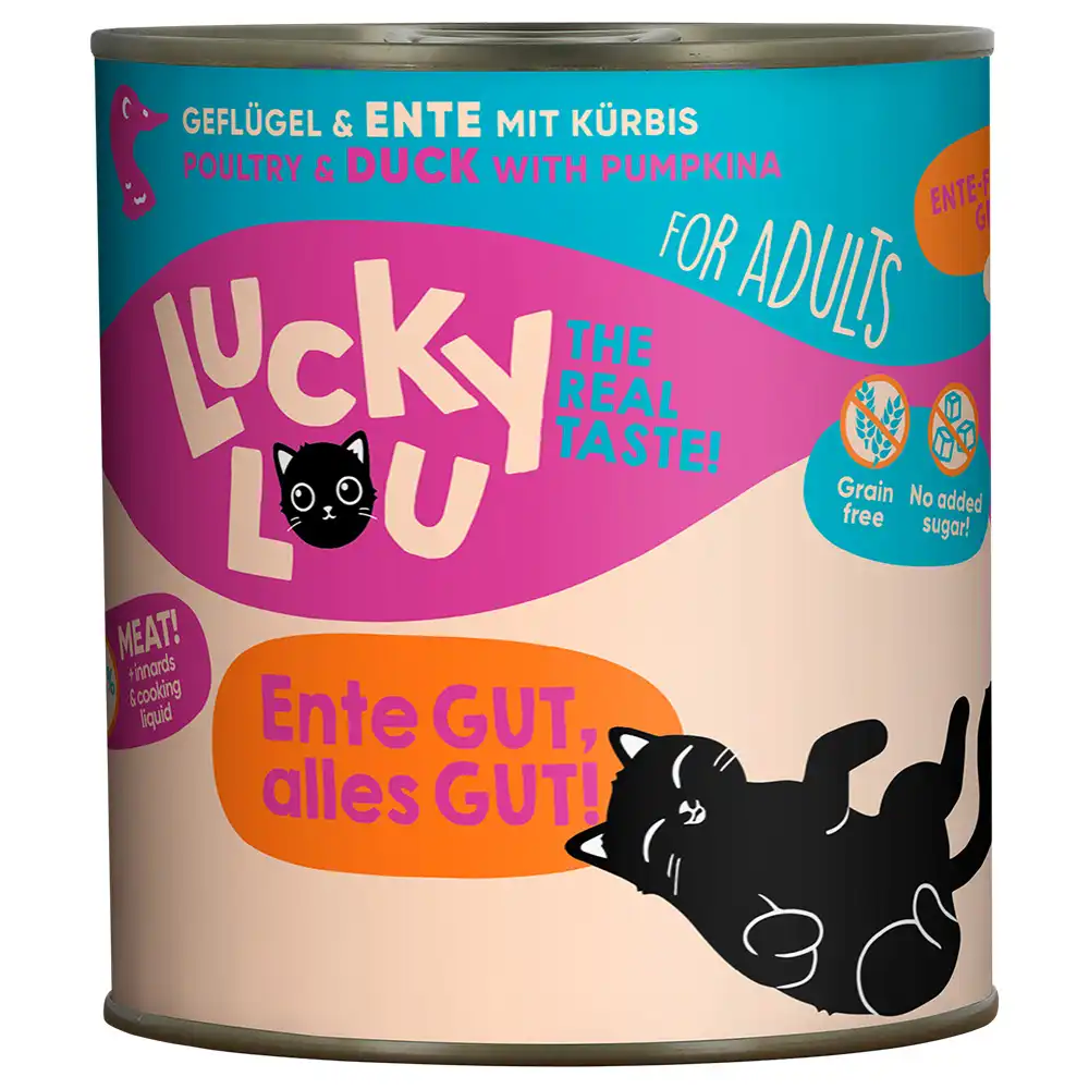 Lucky Lou Adult 6 x 800 g comida húmeda para gatos - Aves de corral y pato