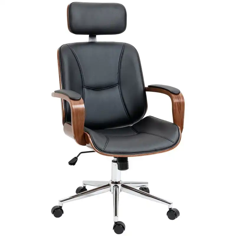 Vinsetto Silla de Oficina de Cuero PU con Reposacabezas Extraíble Negro