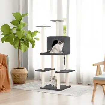 Rascador Para Gatos Con Postes De Sisal Gris Oscuro 144,5 Cm