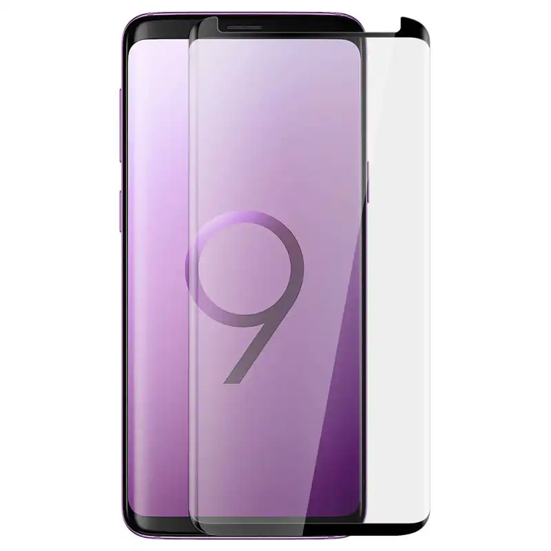 Akashi Protector Cristal Templado con Bordes Curvos Negros para Samsung Galaxy S9
