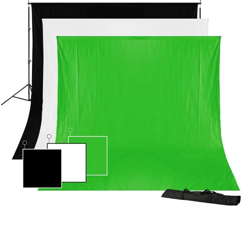 Bresser BR-BGS1 Kit de Soporte + Fondos de Tela Verde Croma/Blanco/Negro