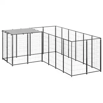 Perrera Exterior | Jaula Para Perro | Parque Para Mascotas Negra 4,84 M² Acero Cfw784005