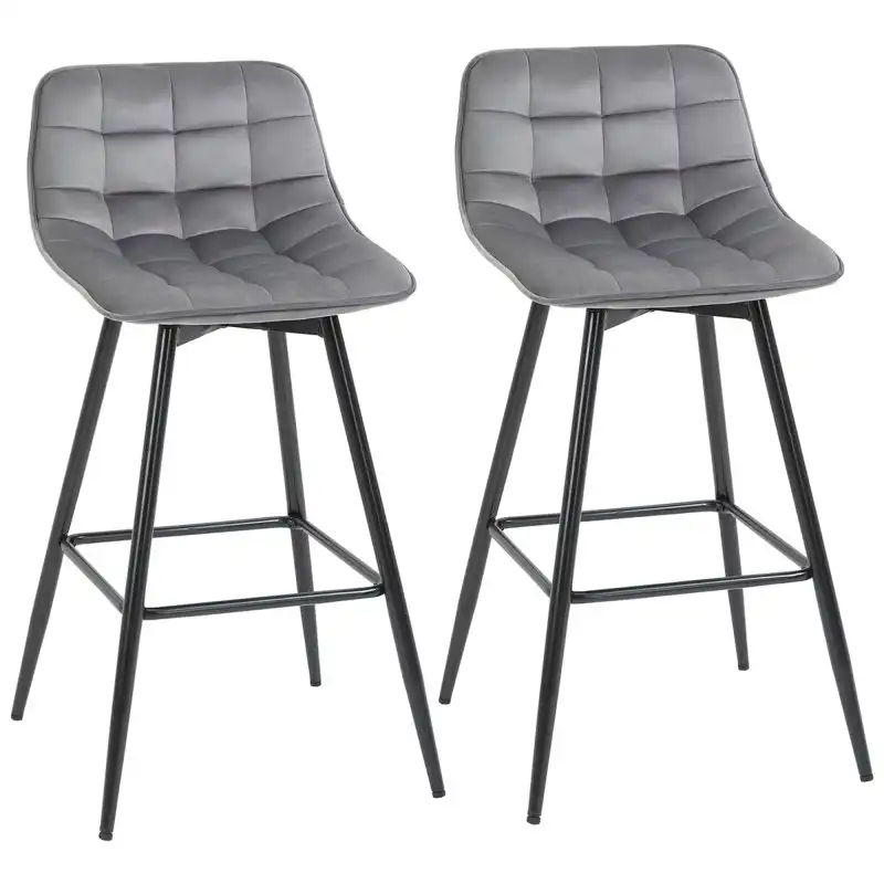 Homcom Conjunto De 2 Taburetes Altos De Cocina Con Respaldo Carga 120 Kg Gris