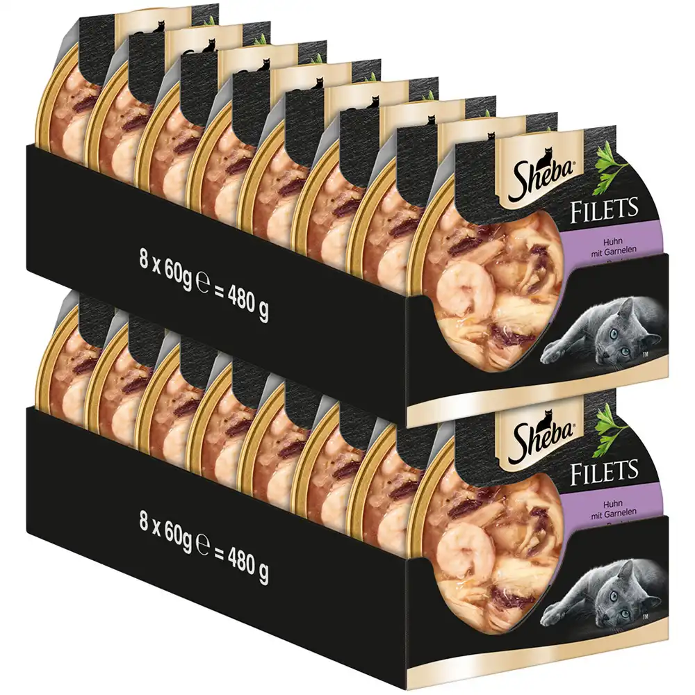 Sheba Feine Filets 16 x 60 g comida húmeda para gatos - Pollo con gambas