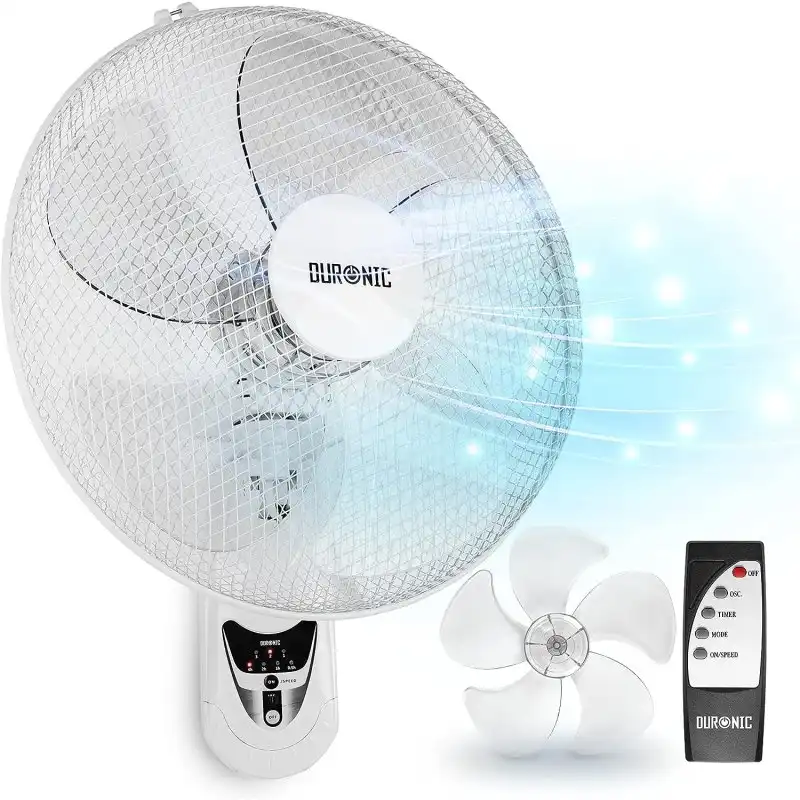 Duronic FN55 WE Ventilador Pared 60W Mando a Distancia Temporizador y 3 Velocidades Aspas 40cm