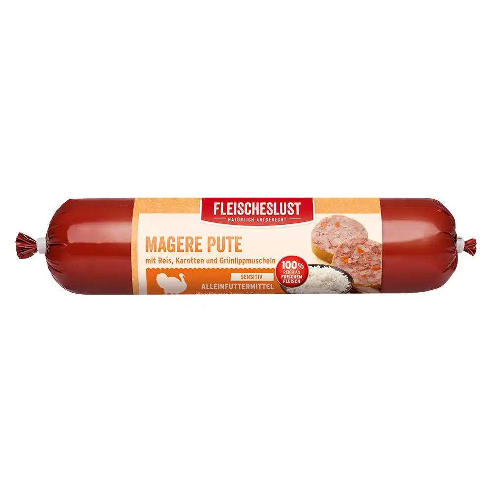 Fleischeslust Sin cereales Sensitive 6 x 800 g salchichas para perros - Pavo puro
