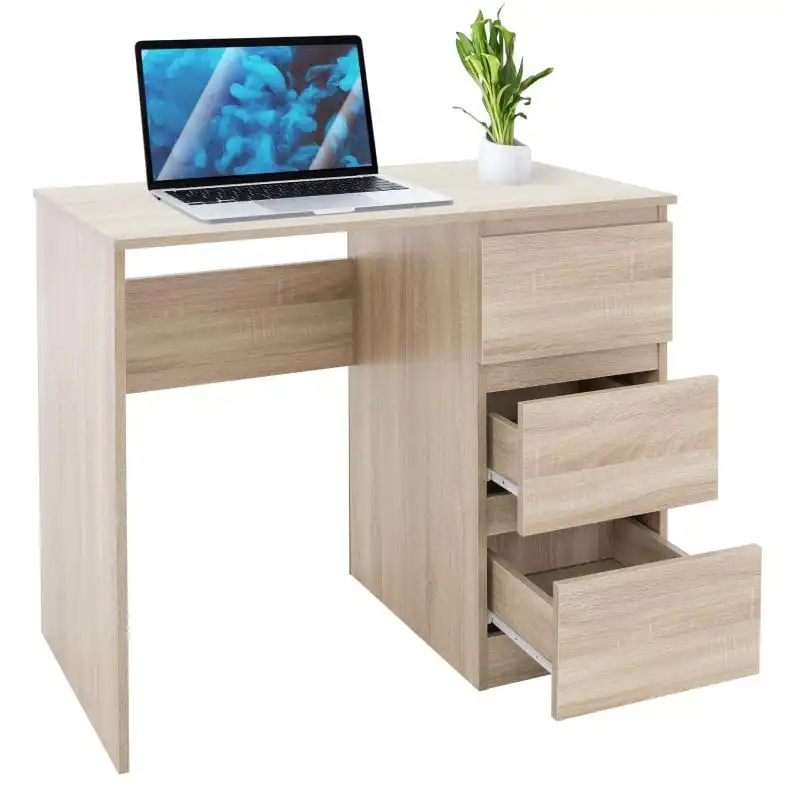 ML-Design Escritorio Con 3 Cajones 90x76x50cm Roble