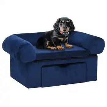 Sofá Para Perros Con Cajón Felpa Azul 75x50x38 Cm