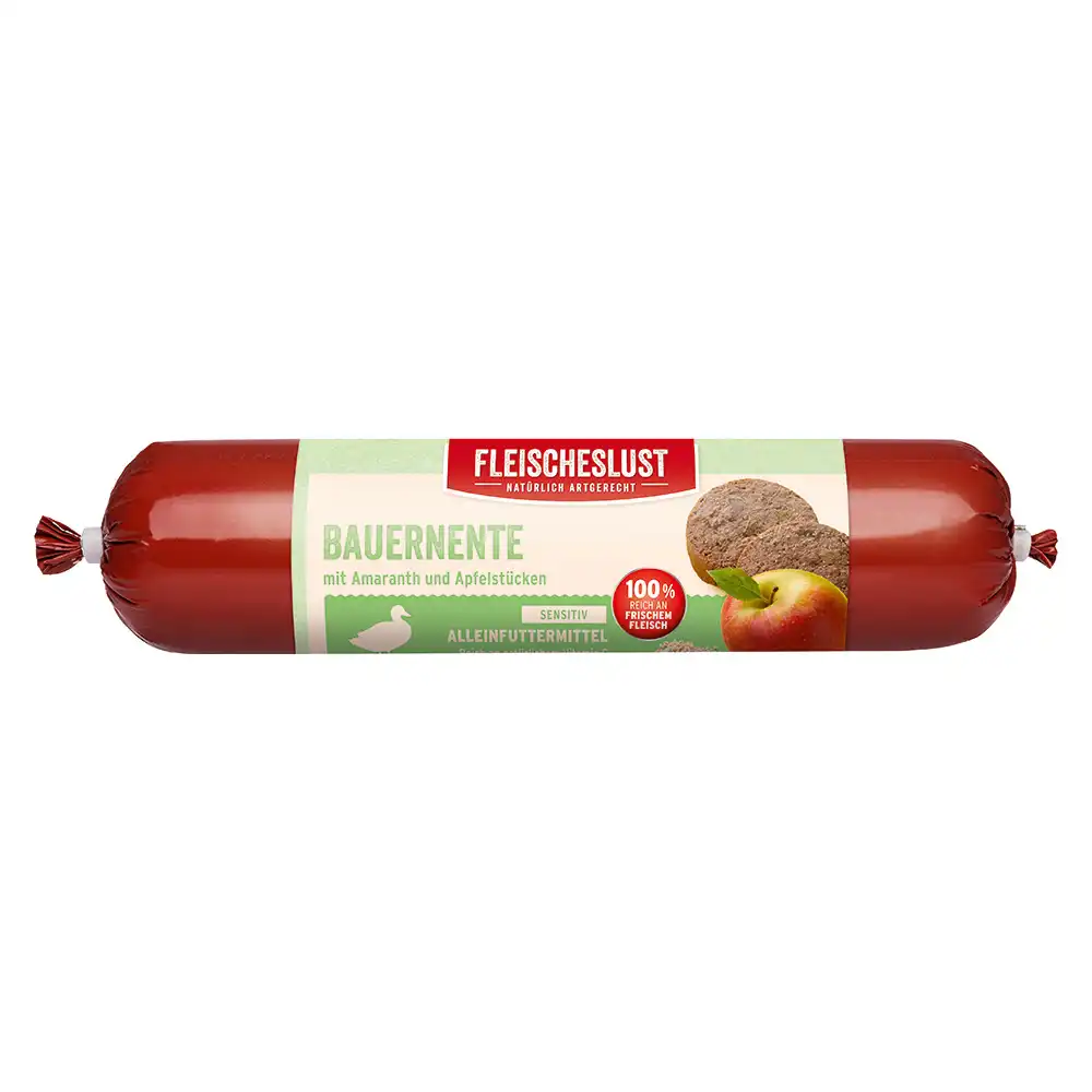 Fleischeslust Sin cereales Sensitive 6 x 800 g salchichas para perros - Pato de granja