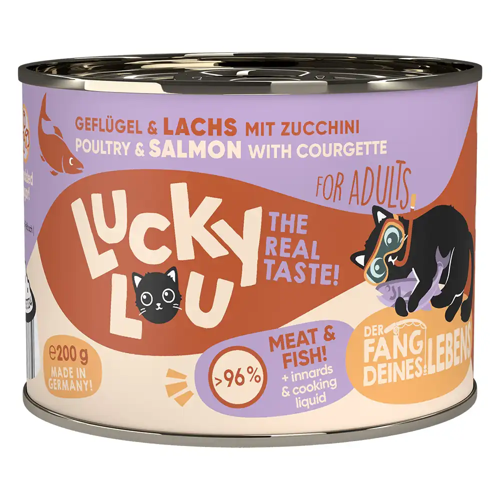 Lucky Lou Adult 6 x 200 g comida húmeda para gatos - Aves de corral y salmón