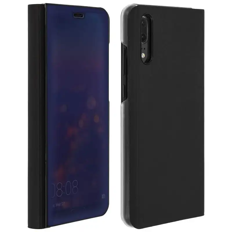 Avizar Funda Libro Translúcida Efecto Espejo Negra para Huawei P20