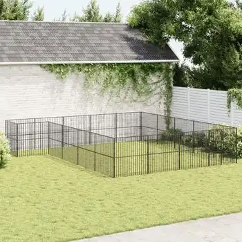 Corralito Para Perros | Perrera Exterior Con 20 Paneles Acero Galvanizado Negro Cfw755816