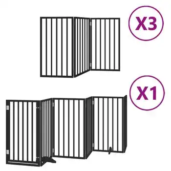 Puerta De Perros Plegable 15 Paneles Madera Álamo Negra 750 Cm Vidaxl