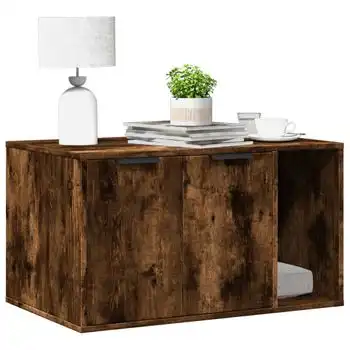 Mueble Arenero Para Gatos Madera Roble Ahumado 80x50x45 Cm