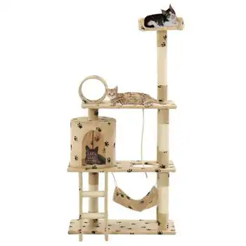 Rascador Para Gatos Con Poste De Sisal 140 Cm Huellas Beige