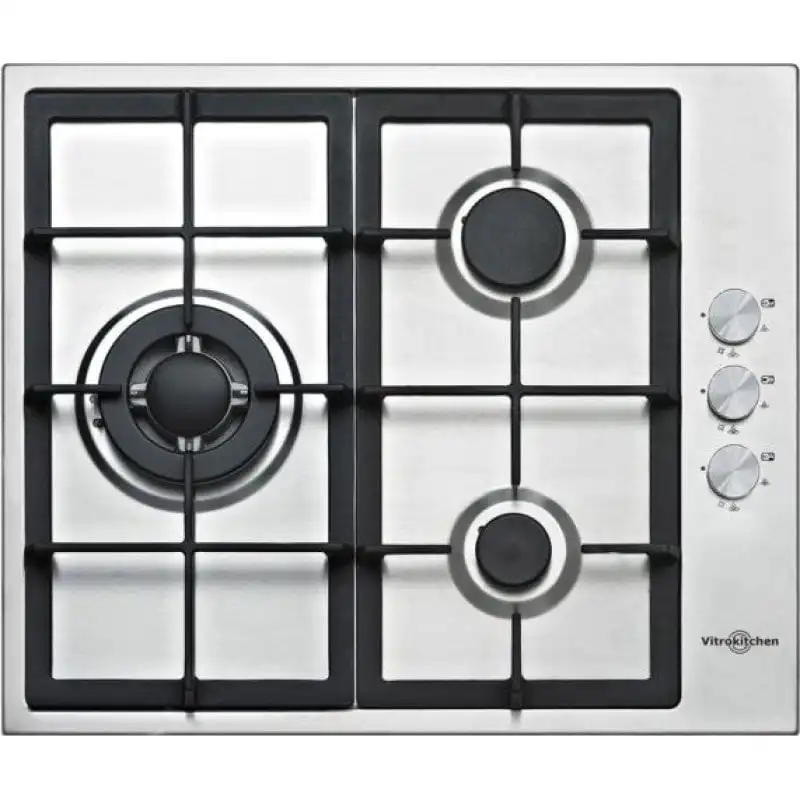 Vitrokitchen EN636LIN Placa de Gas Natural 3 Zonas 60cm Acero Inoxidable