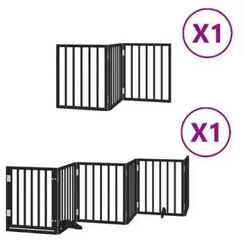 Puerta Para Perros Plegable 9 Paneles Madera Álamo Negra 450 Cm Vidaxl