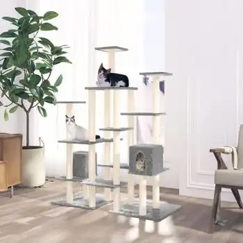 Rascador Para Gatos Con Postes De Sisal Gris Claro 145 Cm