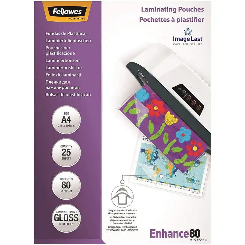Fellowes Pack 25 Fundas de Plastificar Brillo A4 80 micras