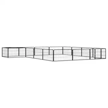 Jaula Perros 16 Paneles | Perrera Exterior Acero Recubierto Polvo Negro 100x50 Cm Cfw765817
